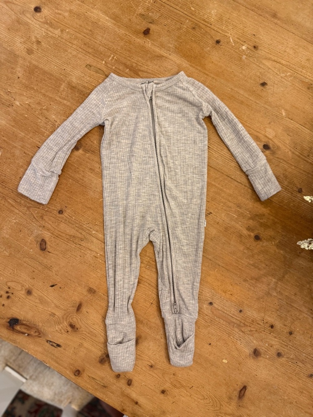 Little Sleepies Light Grey Ribbed Zip-Front Footie